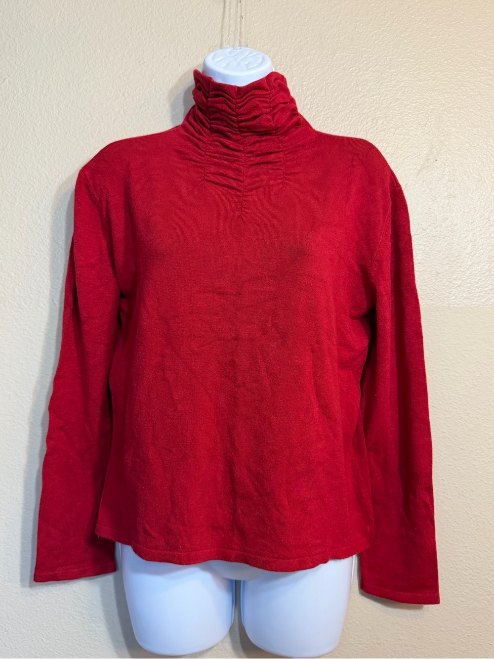 Norm Thompson Red Ruffled Turtleneck Sweater